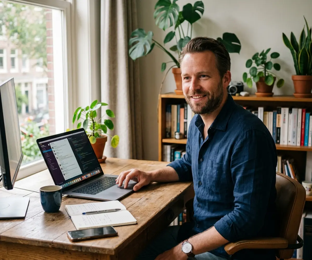 Tim de Groot, oprichter van Forge, aan zijn bureau